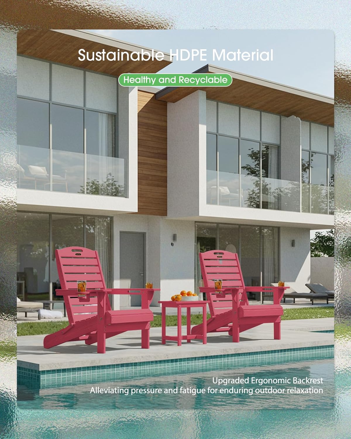 Outdoor Fire Pit Chairs Lawn Chair for Deck Patio Garden (Red)