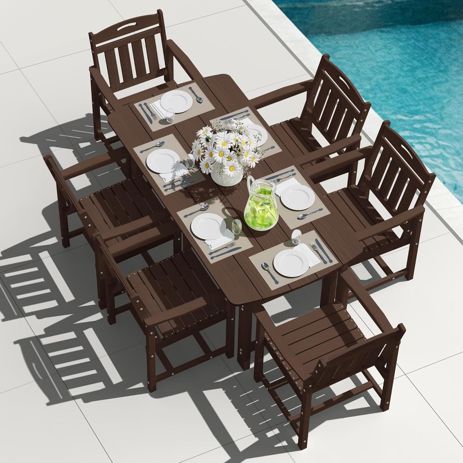 7-Piece Outdoor Patio Dining Set with Table & 6 Chairs, Teak