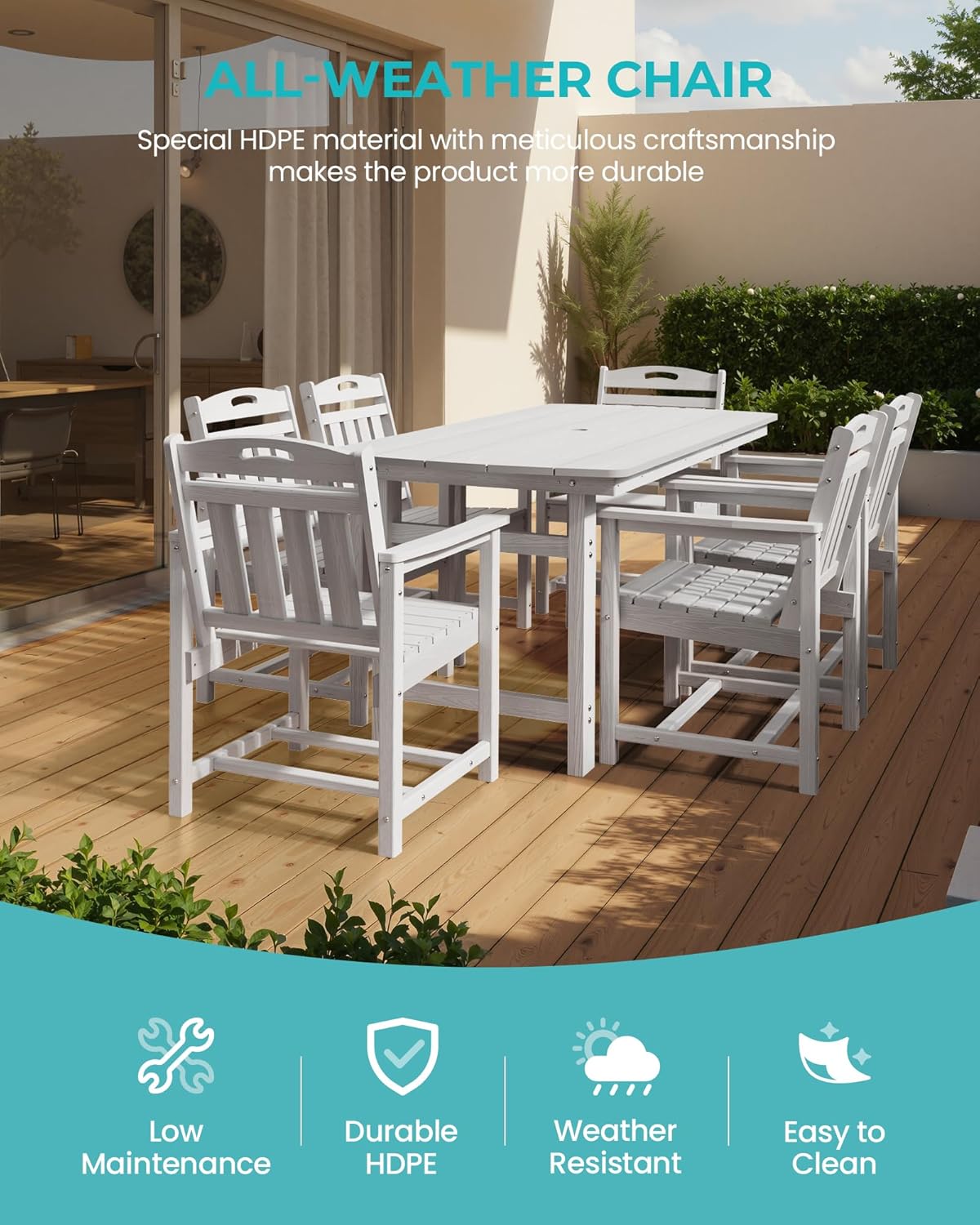 7-Piece Outdoor Patio Dining Set with Table & 6 Chairs, White