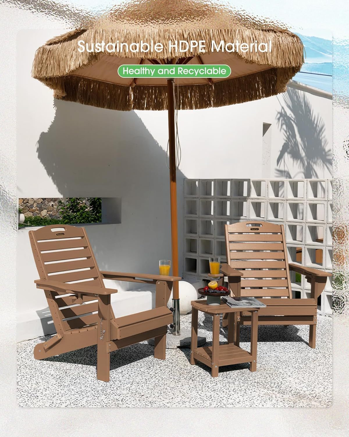 Outdoor Fire Pit Chairs Lawn Chair for Deck Patio Garden (Teak)