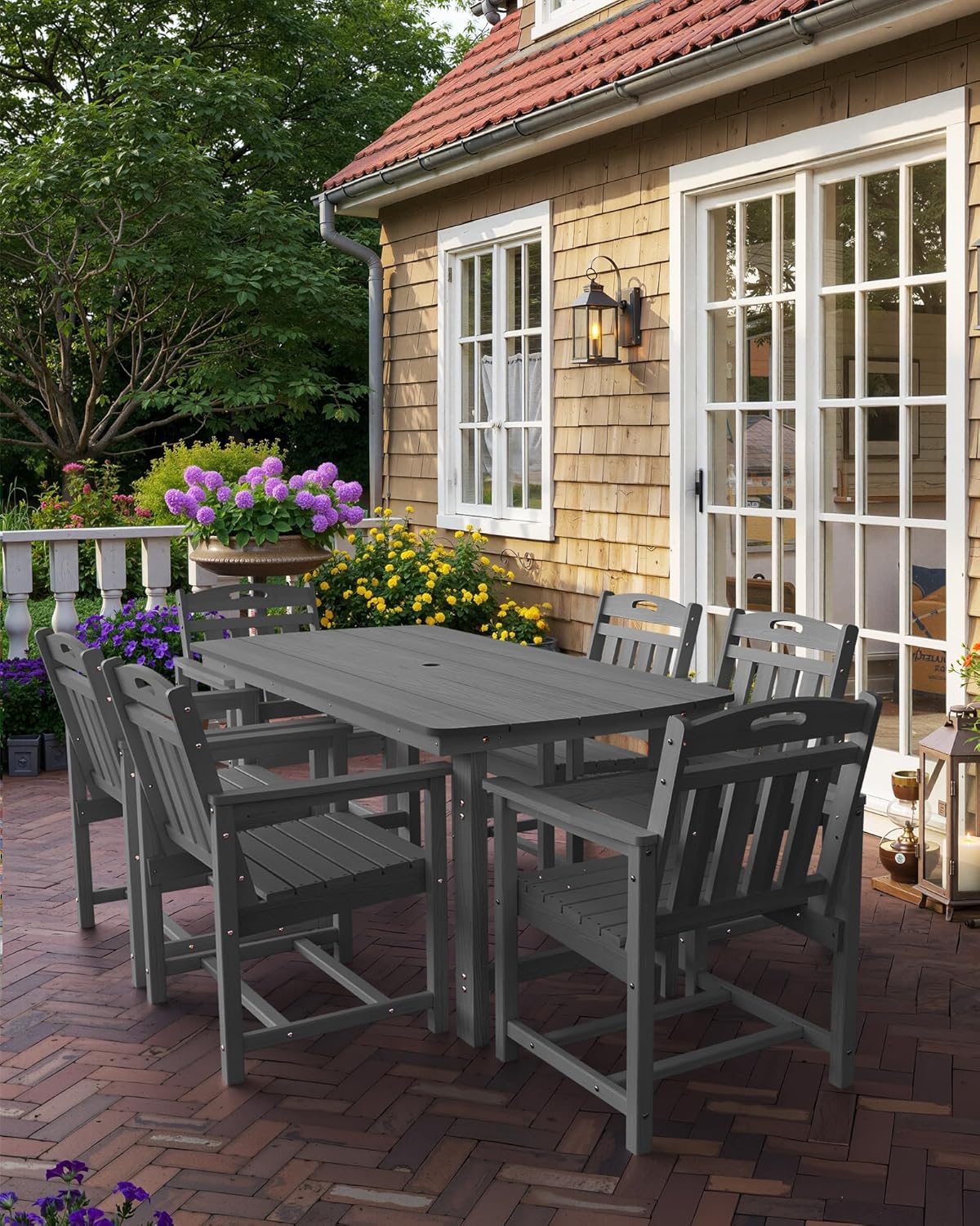 7-Piece Outdoor Patio Dining Set with Table & 6 Chairs Grey