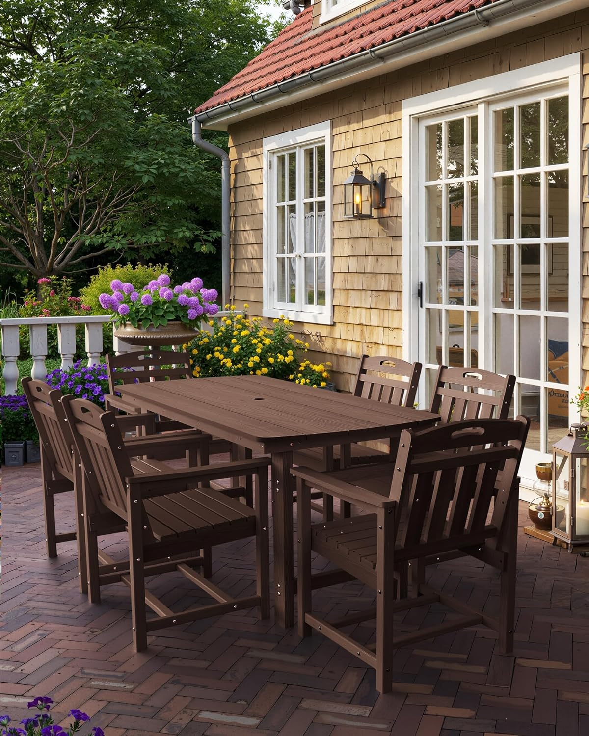 7-Piece Outdoor Patio Dining Set with Table & 6 Chairs, Teak