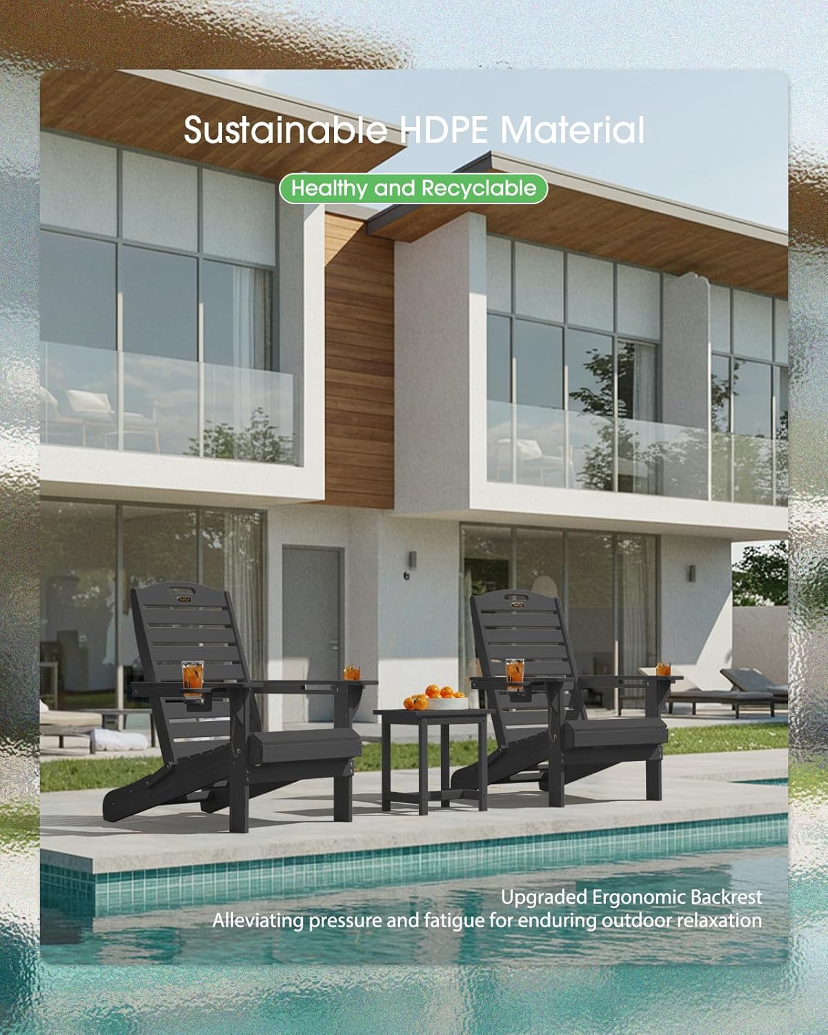 Outdoor Fire Pit Chairs Lawn Chair for Deck Patio Garden (Black)