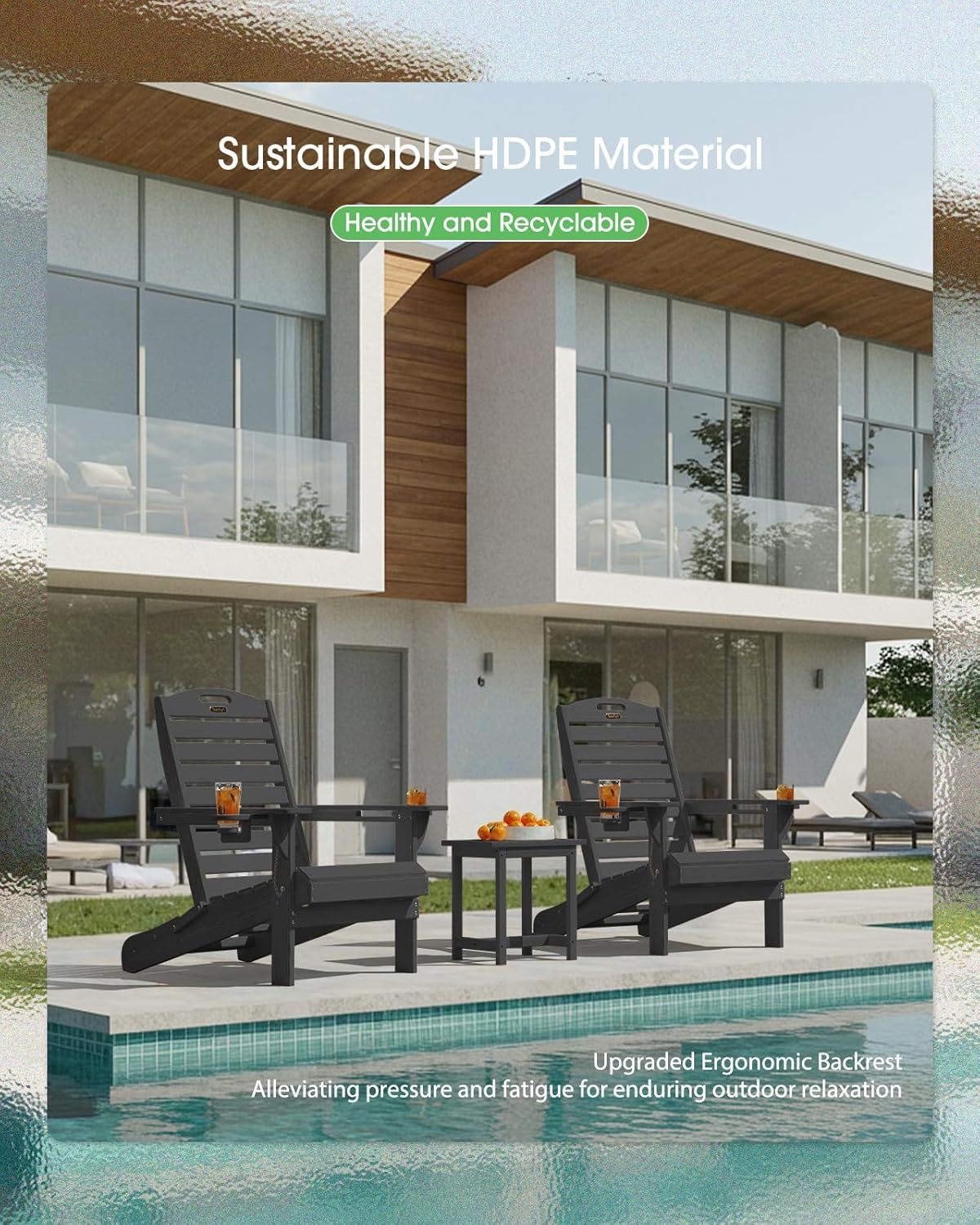 Outdoor Fire Pit Chairs Lawn Chair for Deck Patio Garden (Black)