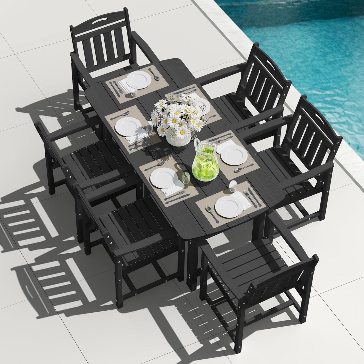 7-Piece Outdoor Patio Dining Set with Table & 6 Chairs Matte Black