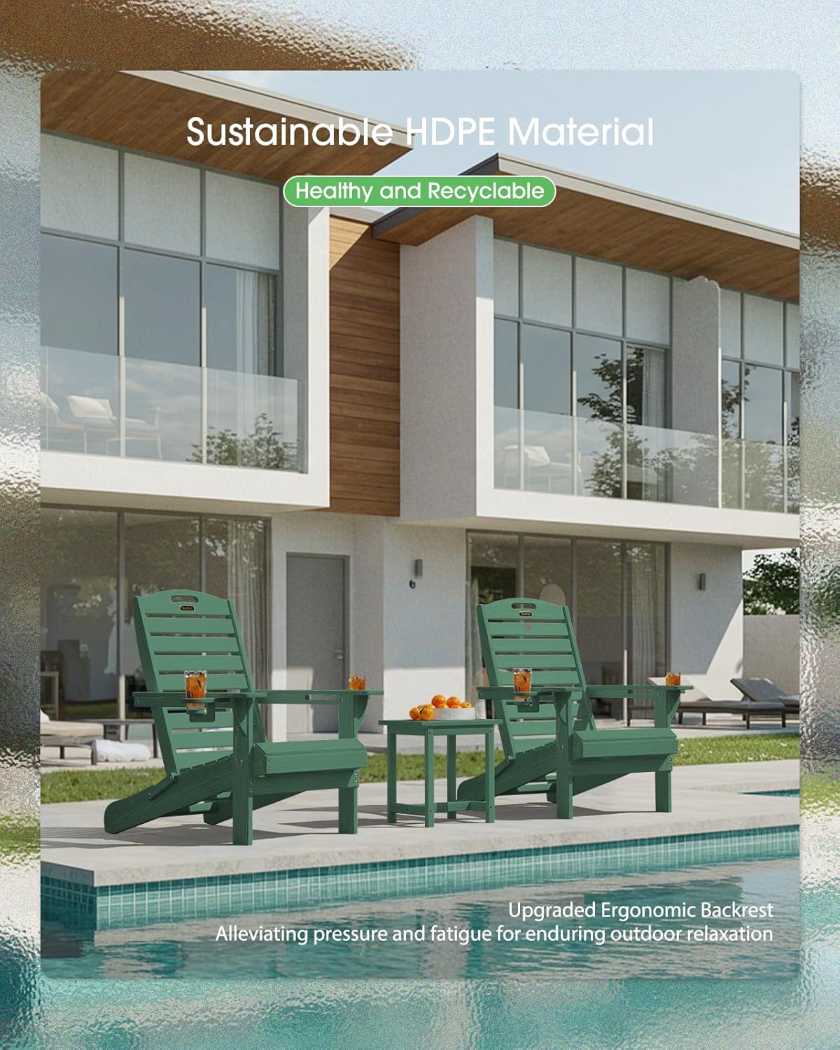 Outdoor Fire Pit Chairs Lawn Chair for Deck Patio Garden (Green)