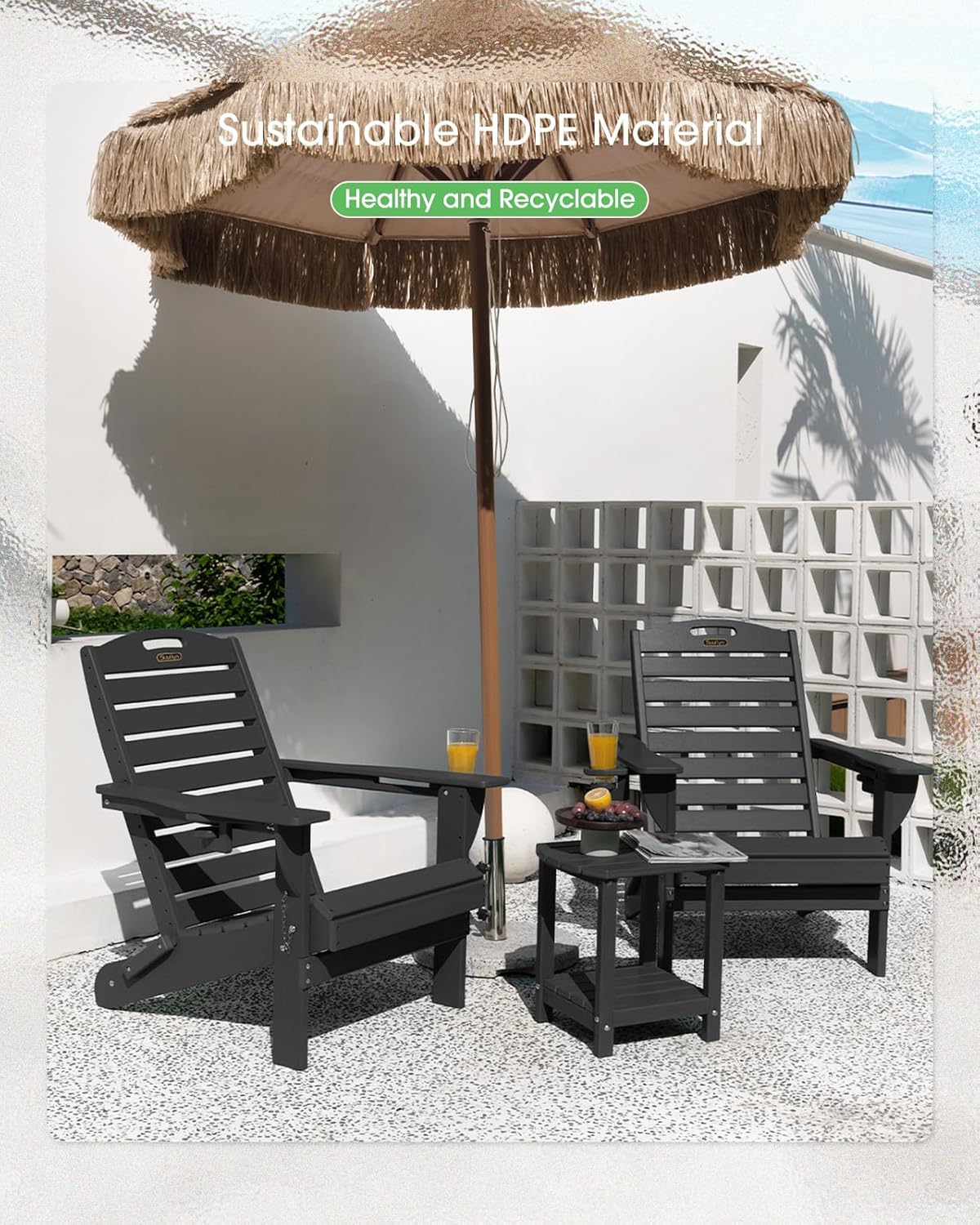 Outdoor Fire Pit Chairs Lawn Chair for Deck Patio Garden (Black)