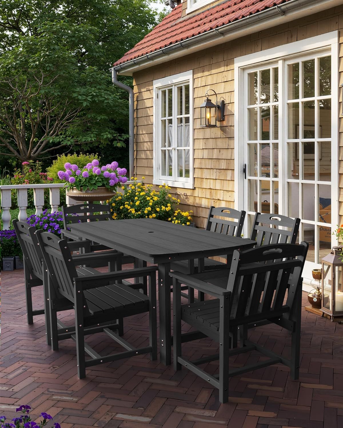 7-Piece Outdoor Patio Dining Set with Table & 6 Chairs Matte Black