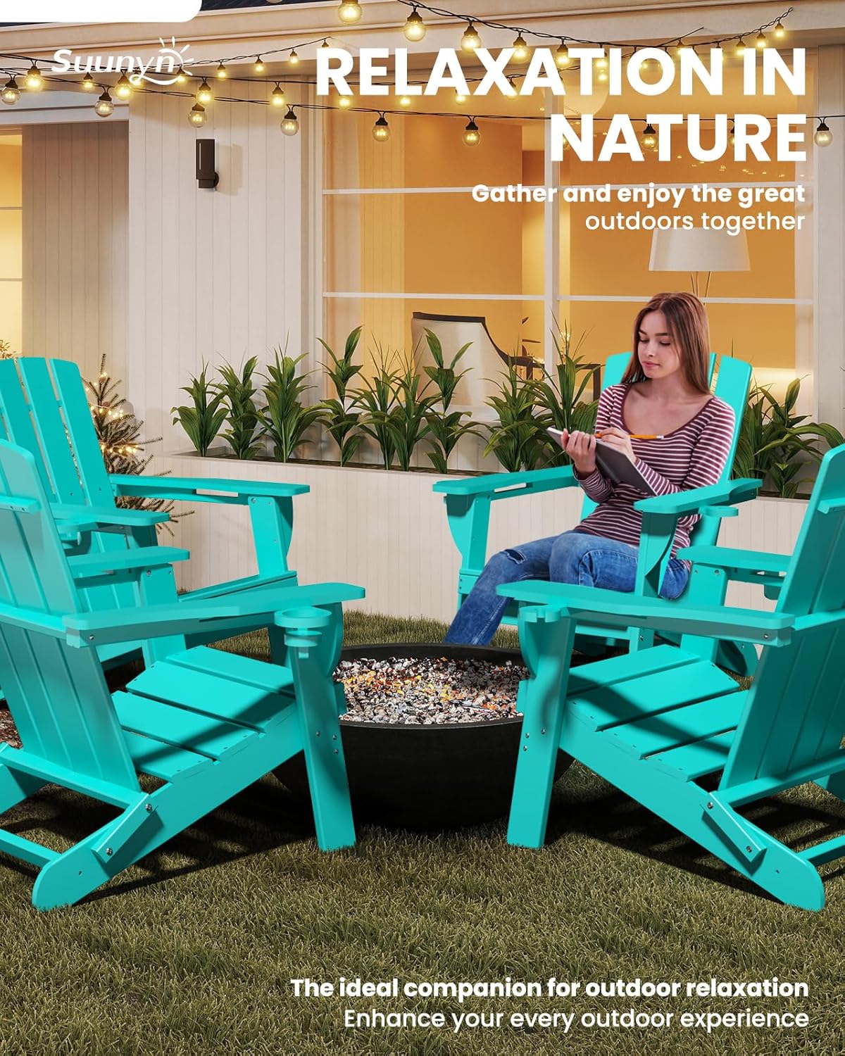 Outdoor Lawn Chair for Patio Garden (Lake Blue)