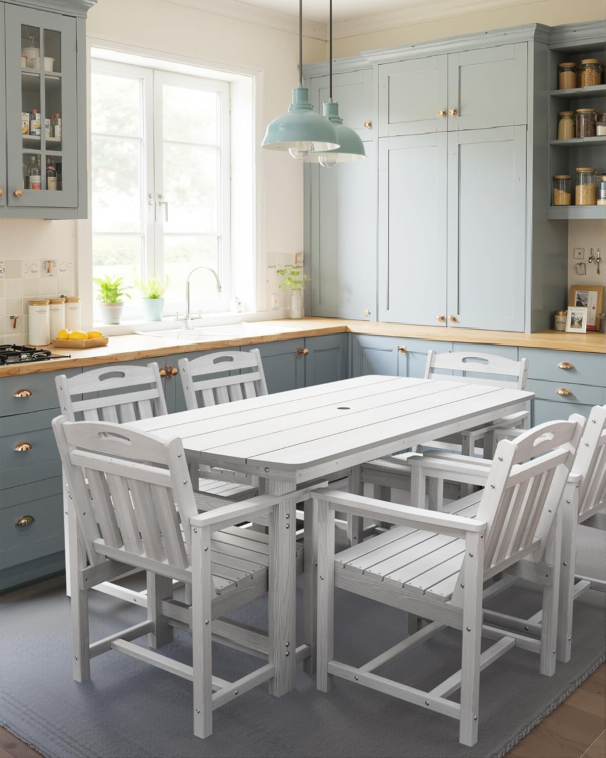 7-Piece Outdoor Patio Dining Set with Table & 6 Chairs, White