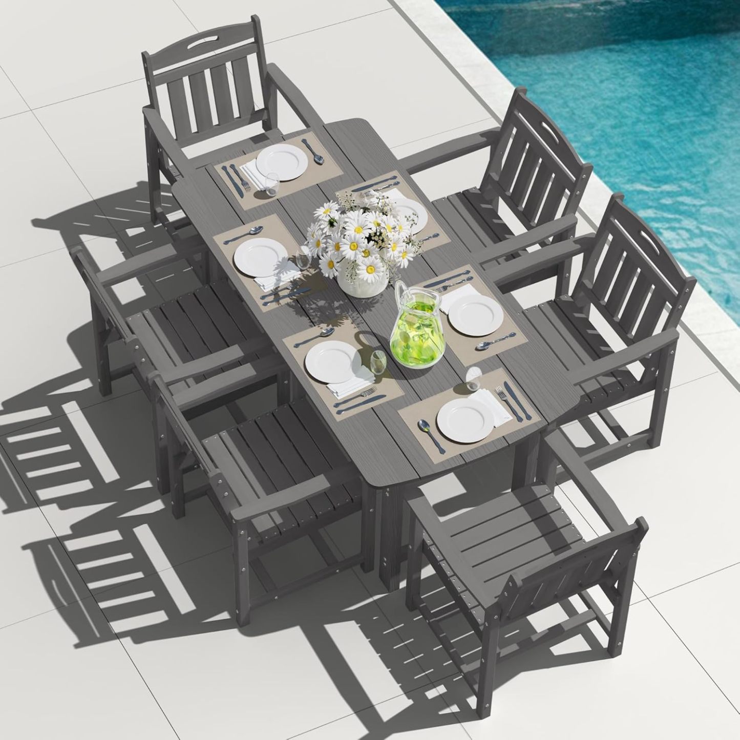 7-Piece Outdoor Patio Dining Set with Table & 6 Chairs Grey