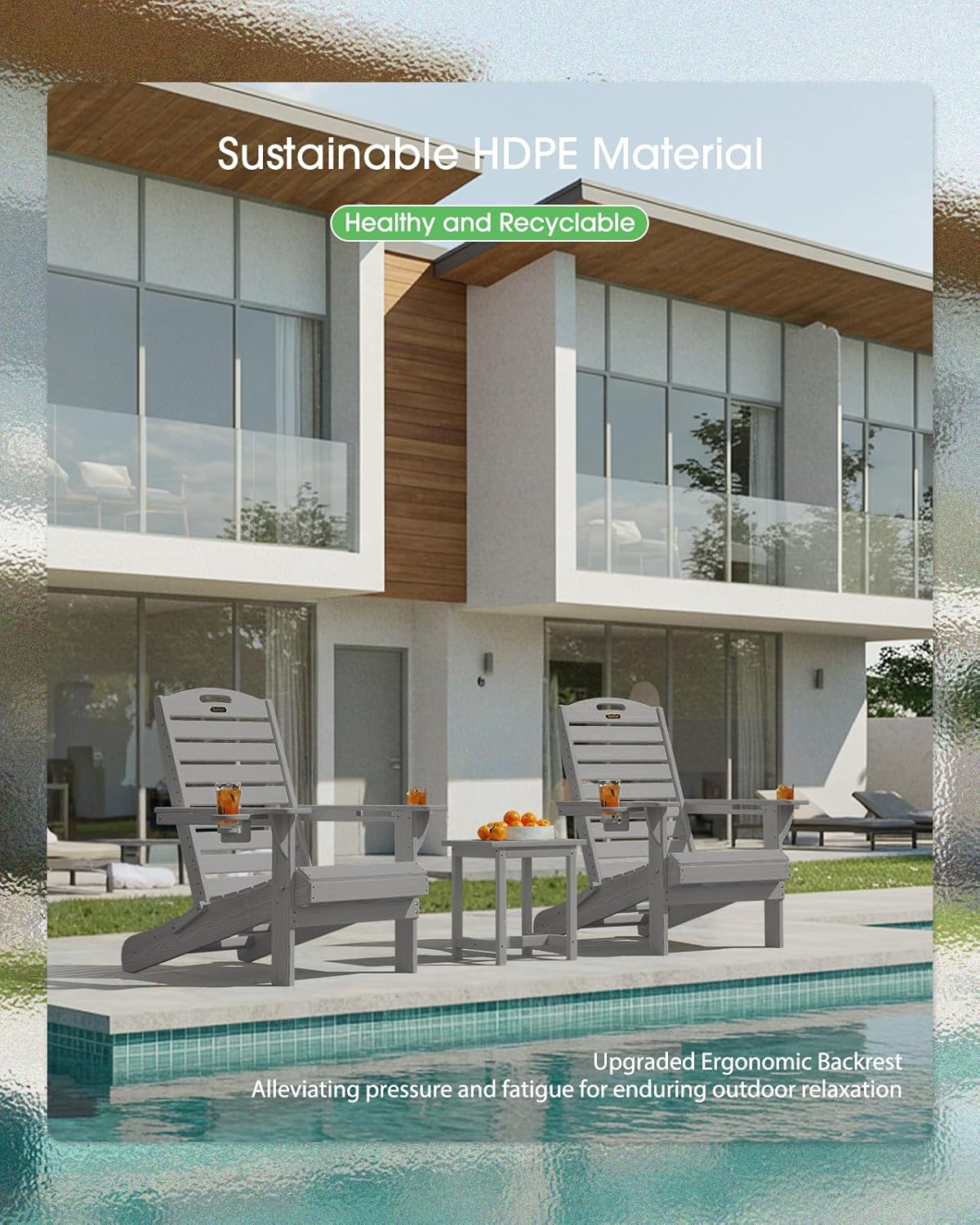 Outdoor Fire Pit Chairs All-Weather Lawn Chair for Deck Patio Garden (Grey)