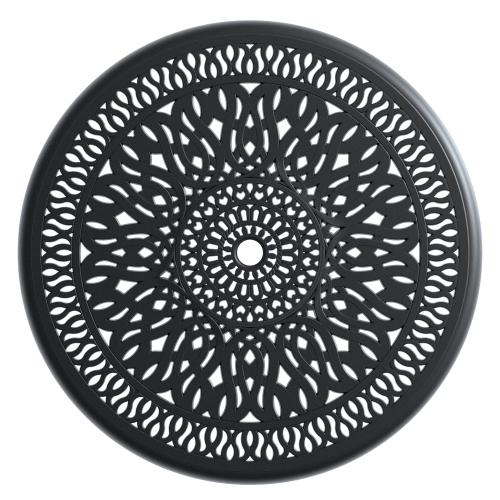 Ø35.43-inch Cast Aluminum Patio Dining Table With Black Frame and Umbrella Hole 