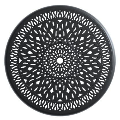 Ø35.43-inch Cast Aluminum Patio Dining Table With Black Frame and Umbrella Hole 