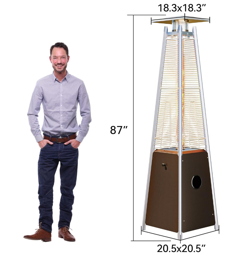 Pyramid Patio Heater, 48,000 BTU Outdoor Patio Heater, Quartz Glass Tube Propane Heater with Cover and Wheels for Patio