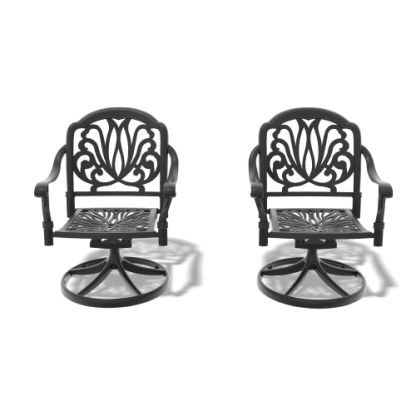Cast Aluminum Patio Swivel Chair 2PCS With Black Frame and Brown Cushions