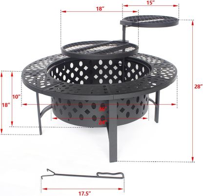 36 Inch Fire Pit with 2 Grills, Wood Burning Fire Pits for Outside with Lid, Poker and Round Waterproof Cover