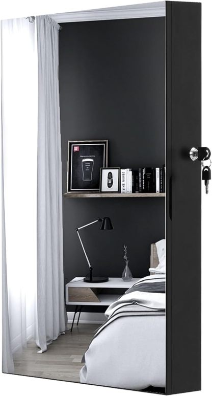 Lockable Jewelry Cabinet Armoire with Mirror, Wall-Mounted Mirror with Jewelry Storage