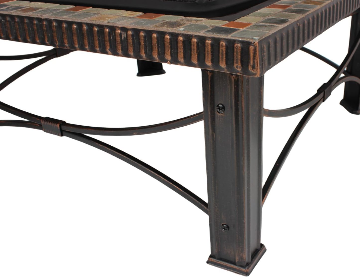 30 inch Fire Pits Table for Outside with Real Slate, Wood Burning Outdoor Fire Pit with Waterproof Cover & Fire Poker& Log Grate& Spark Screen