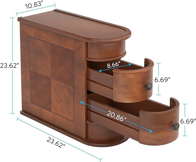 Solid Wood End Table, 2-Drawer Narrow Side Table