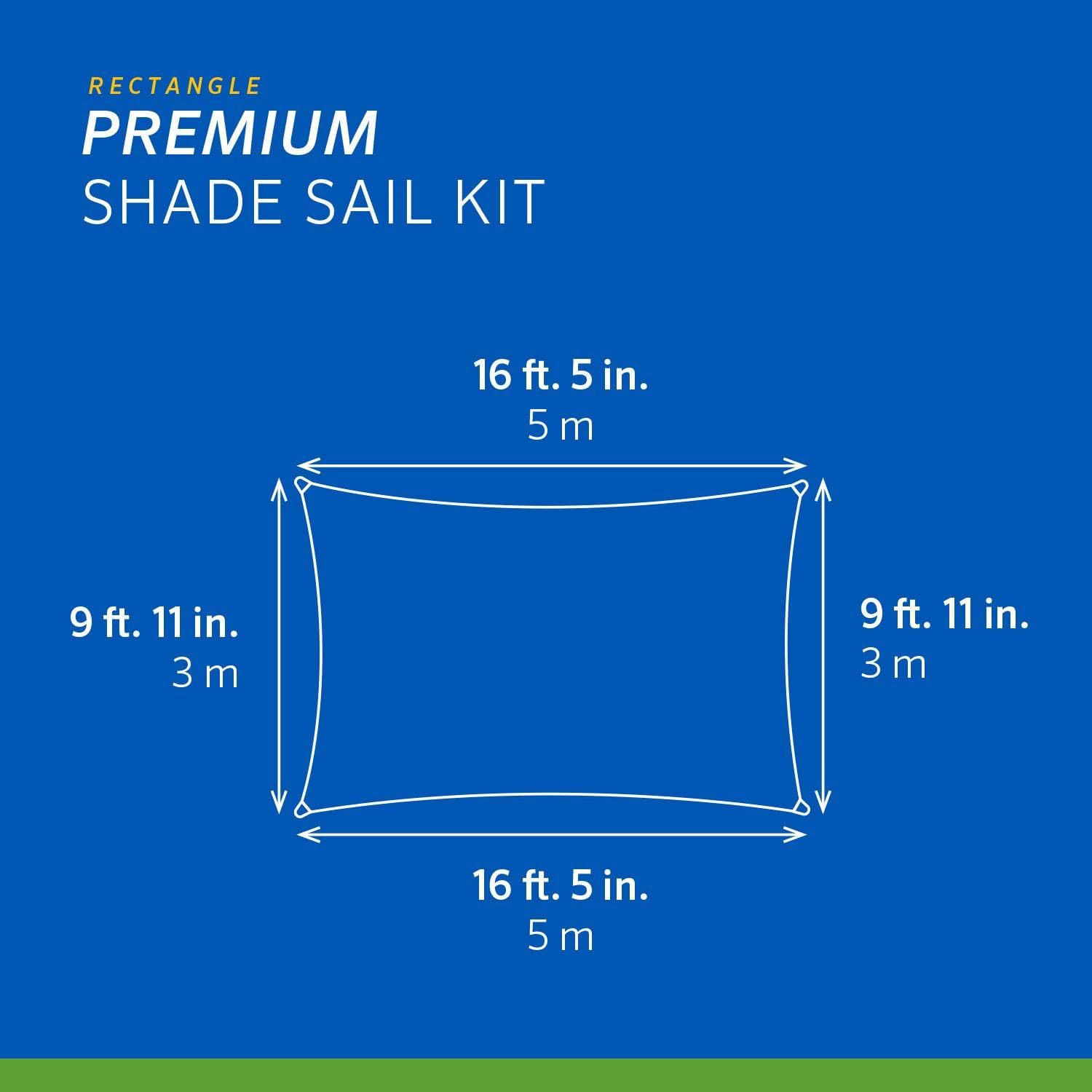 Premium Shade Sail Kit, (16'5"x9'11", Stone, 16'5" x 9'11" Rectangle
