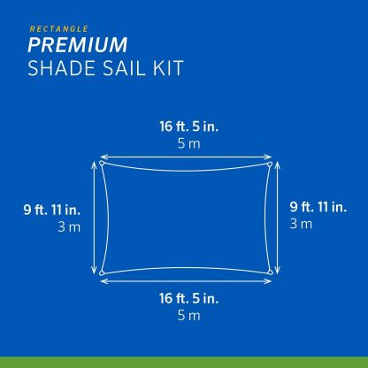Premium Shade Sail Kit, (16'5"x9'11", Stone, 16'5" x 9'11" Rectangle