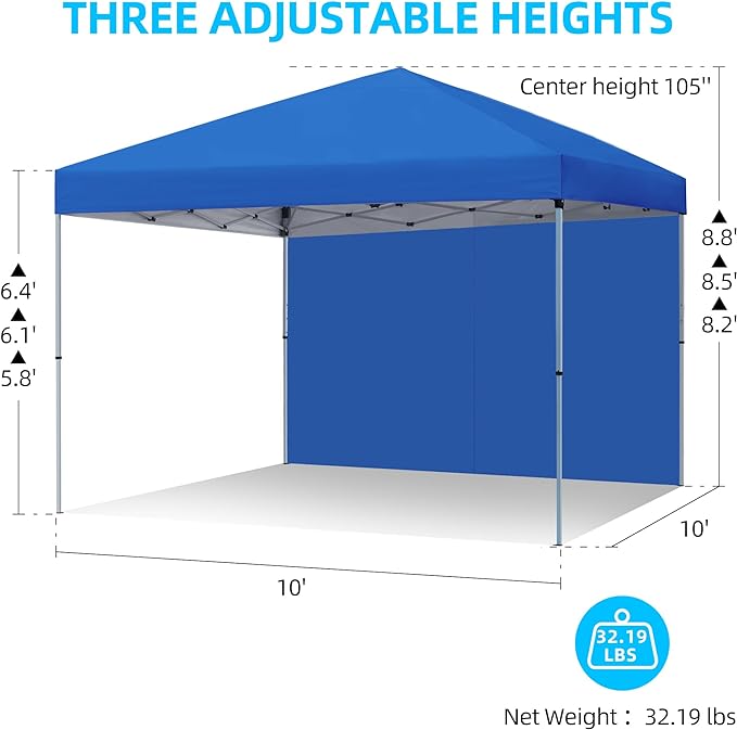 10x10 Pop Up Canopy Instant Canopy Tent with 1 Removable Sidewall