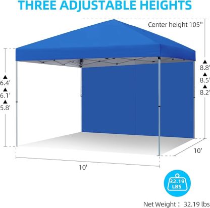 10x10 Pop Up Canopy Instant Canopy Tent with 1 Removable Sidewall