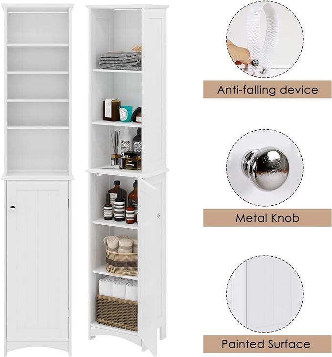 Bathroom Tall Cabinet, Bathroom Floor Storage Cabinet with Shelves