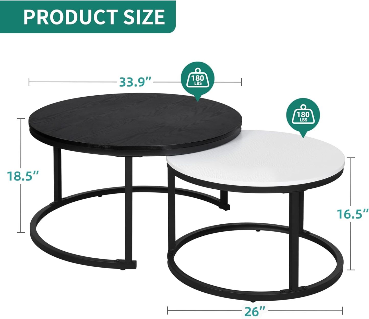 Round Coffee Table Set of 2 End Table for Living Room, Modern Nesting Side Tables Wood Coffee Tables