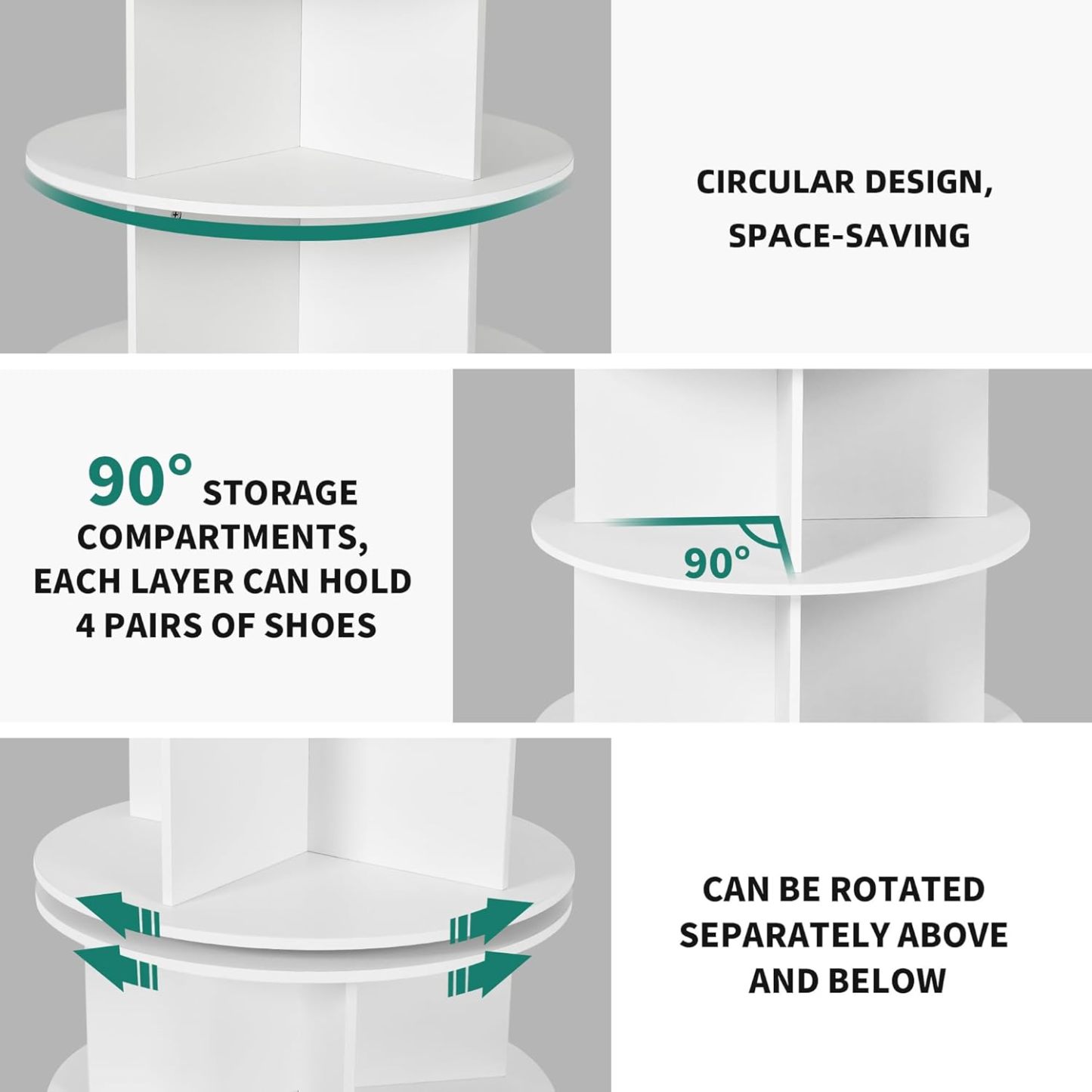 Rotating Shoe Rack Tower, Round Spinning Shoe Display, 6 Tier Free Standing 360° Revolving Shoe Organizer