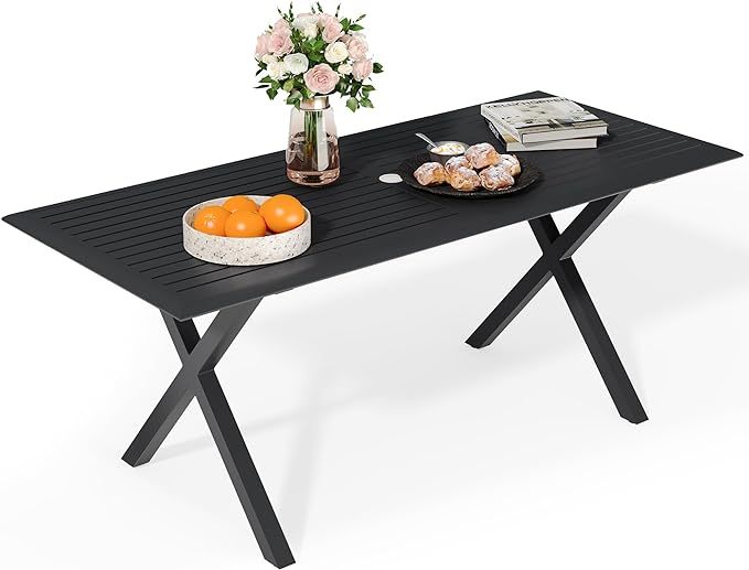 Aluminum Outdoor Dining Table for 8 Person, 71 inch Rectangle Patio Dining Table