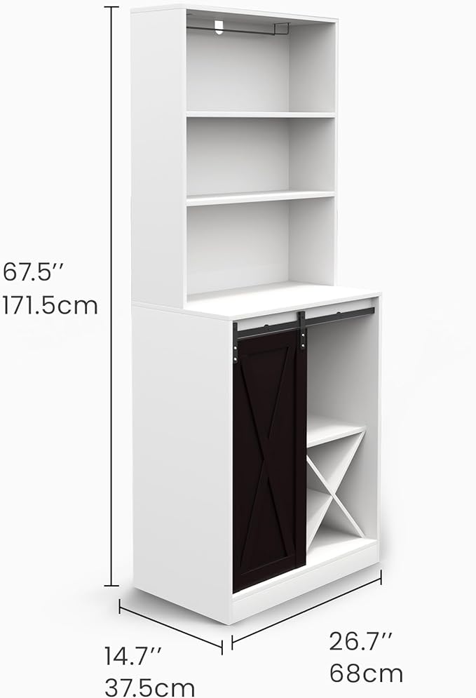 Bar Cabinet with Sliding Barn Door, 68'' Tall Freestanding Kitchen Cabinet