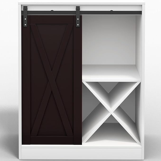 Bar Cabinet with Sliding Barn Door, 68'' Tall Freestanding Kitchen Cabinet