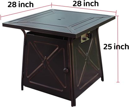 28" Fire Pit Table,Gas Fire Pits for Outside Patio,50000 BTU Propane Fire Pits with Lid &Lava Rocks