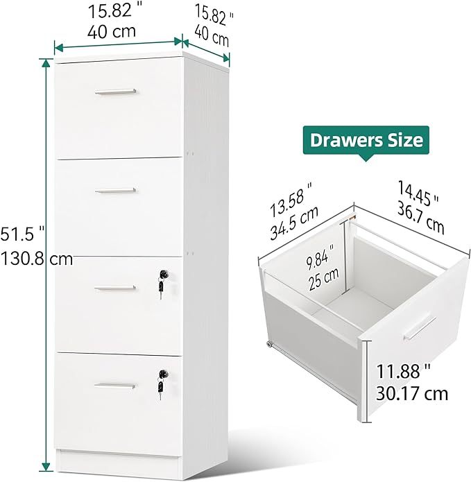 4-Drawer File Cabinet with Lock, Filing Cabinet for Letter A4-Sized Files