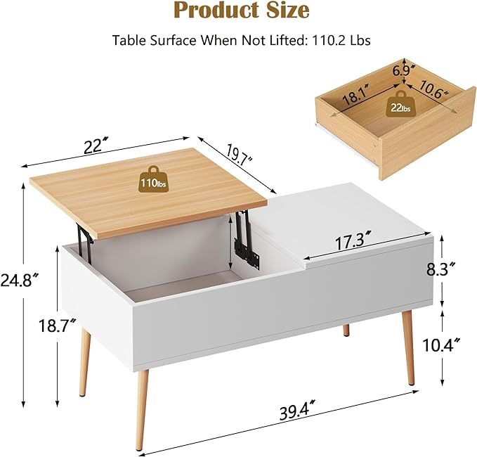 Lift Top Coffee Table, Hidden Compartment and Storage