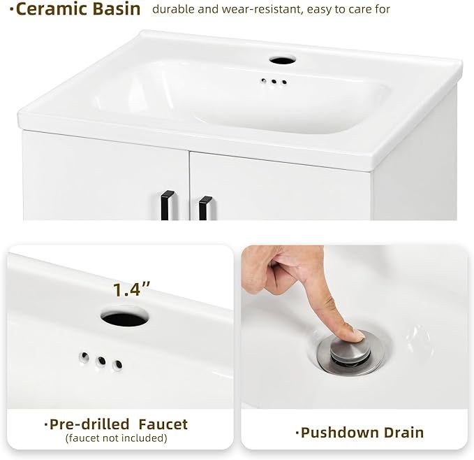 24 Inch Bathroom Vanity with Undermount Sink Combo