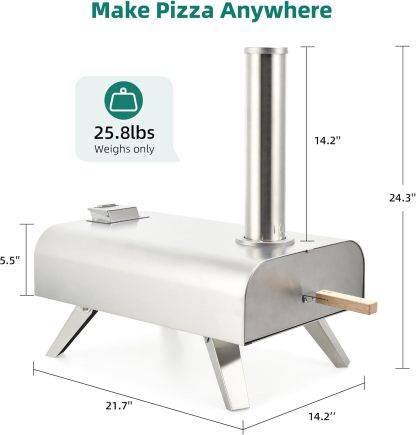 Wood Fired Outdoor Pizza Oven, 12" Portable Pellet Pizza Ovens with Pizza Peel & Pizza Cutter