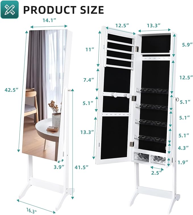 Mirror Jewelry Cabinet, Free Standing Jewelry Armoire Mirror Organizer