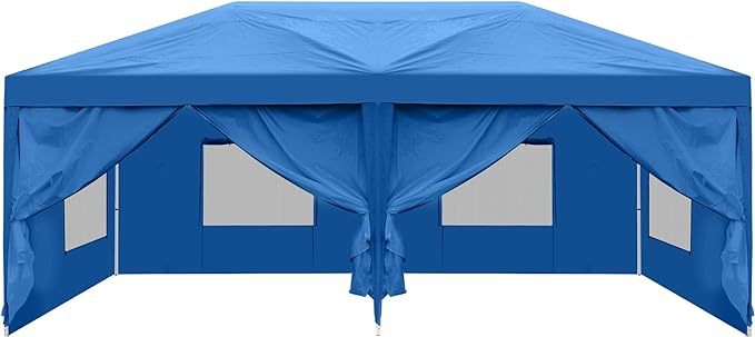 10x20 Pop Up Canopy Tent with 6 Removable Sidewalls, Easy Set-Up Outdoor Patio Canopy with 4 Mesh Windows