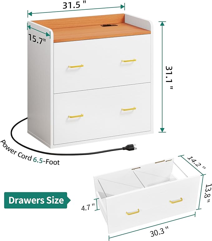 Wood File Cabinets, Heavy Duty Garage Tool Cabinets with Charging Station