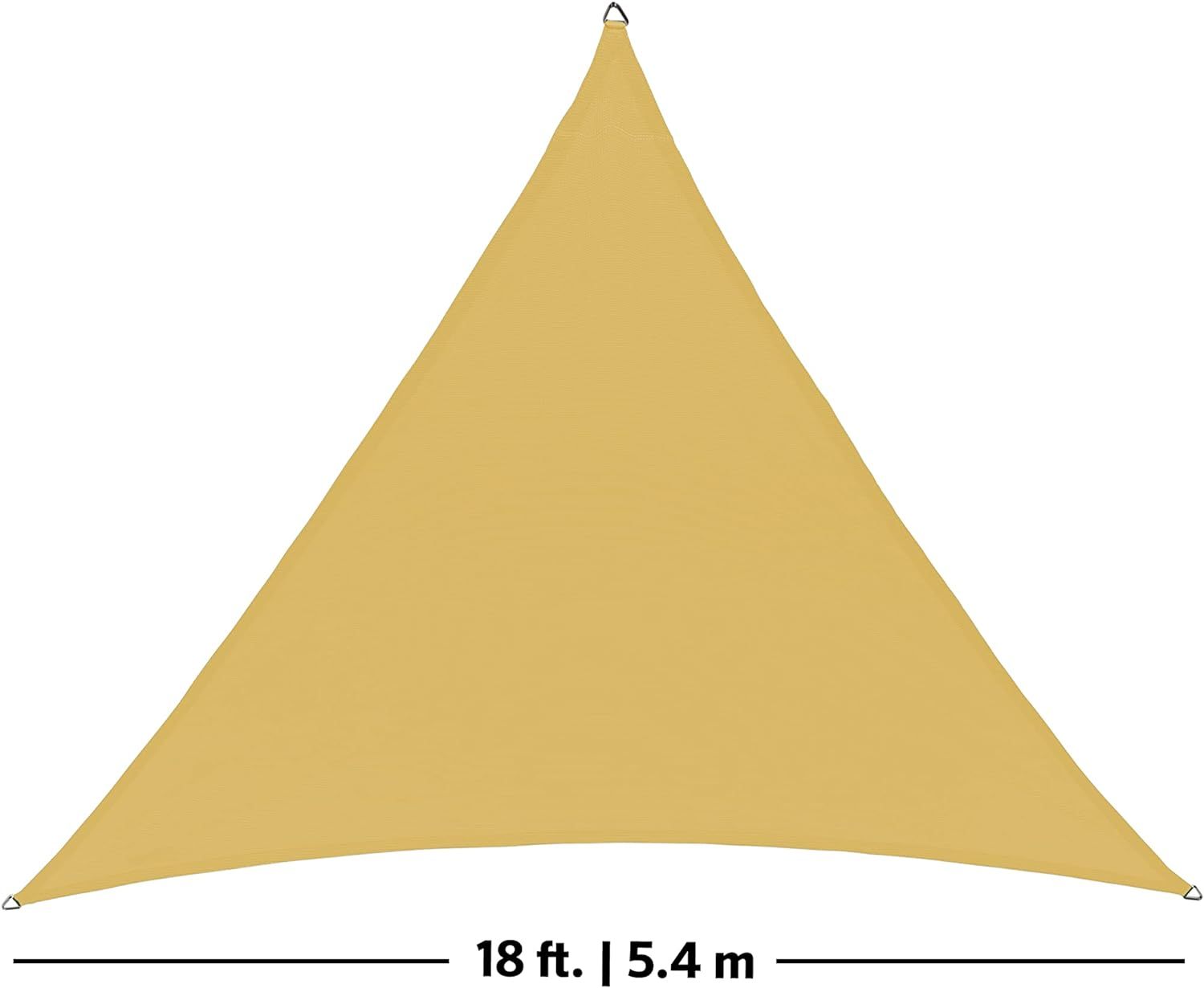 95% UV Block Shade and Sun Shield, Medium 18' Triangle Shade Sail Including Hardware Kit, Sahara Tan