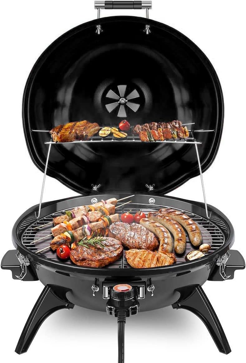 Electric BBQ Grill Techwood 15-Serving Indoor/Outdoor Electric Grill for Indoor & Outdoor Use
