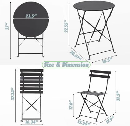 3 Piece Outdoor Bistro Set - Foldable Outdoor Chairs Set of 2 and Folding Bistro Table