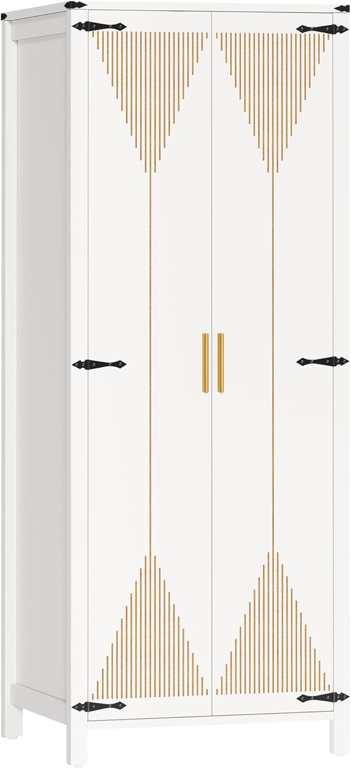 72" Tall Storage Cabinet, Modern Kitchen Pantry Cabinet with Carved Design for Doors ＆ Adjustable Shelves, Freestanding Wooden Storage Cabinet