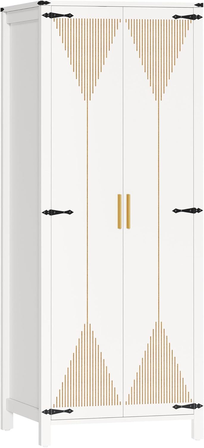 72" Tall Storage Cabinet, Modern Kitchen Pantry Cabinet with Carved Design for Doors ＆ Adjustable Shelves, Freestanding Wooden Storage Cabinet