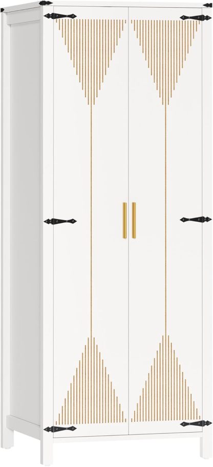 72" Tall Storage Cabinet, Modern Kitchen Pantry Cabinet with Carved Design for Doors ＆ Adjustable Shelves, Freestanding Wooden Storage Cabinet