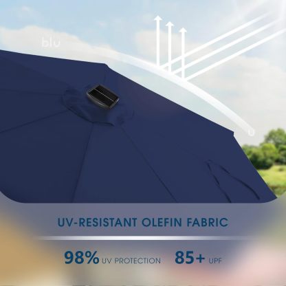 9 FT Outdoor Solar Patio Umbrella LED Table Umbrellas with 16 LED Strip Lights & Hub Light