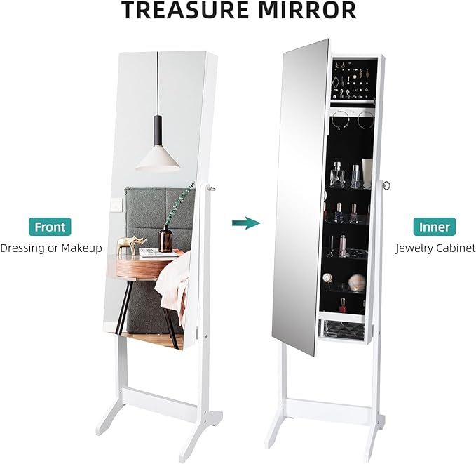 Mirror Jewelry Cabinet, Free Standing Jewelry Armoire Mirror Organizer